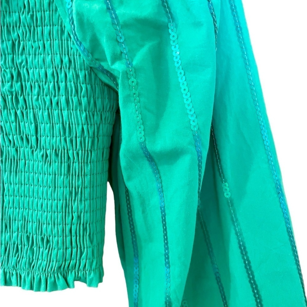 Mainstrip Sequin Smoking Crop Top, Size M, Green, Shirred Top, Long Slee… - Picture 4 of 10